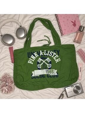 VICTORIA’S SECRET PINK Y2K UNIVERSITY SOCIAL CLUB TOTE BAG GREEN
